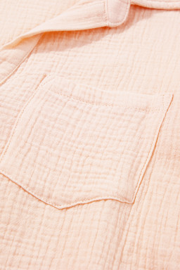 Parchment Crinkle Textured Polo Shirt and High Waist Shorts Set