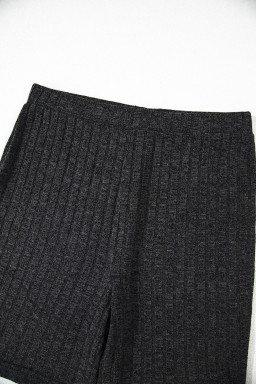 Black Soft Ribbed Loose Tee Slim Shorts 2pcs Sporty Set