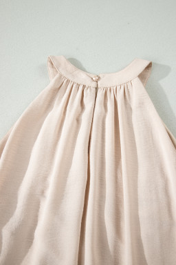 Beige Sheer Hollowed Floral Lace Hem Patchwork Loose Halter Summer Dress