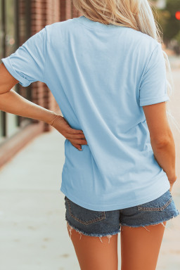 Light Blue American Flag Inspired Sequined Pattern Crewneck Tee