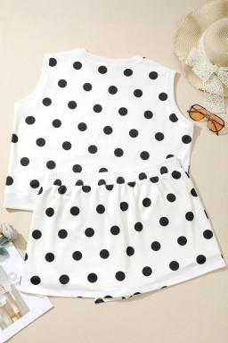 White Plus Size Polka Dot Printed Tank Split Skort 2pcs Outfit