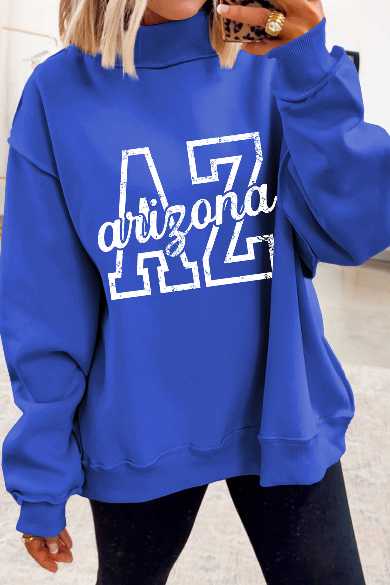 Dark Blue AZ/ ARIZONA Reversible Printed Mock Neck Sweatshirt