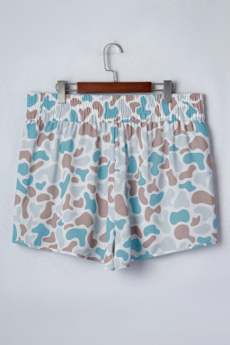 Multicolour Plus Size Camouflage Elastic Waist Athleisure Shorts