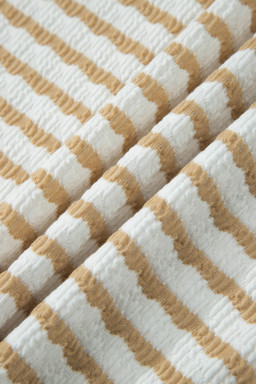 Apricot Stripe Plus Size Textured Patchwork Detail Half Sleeve Top