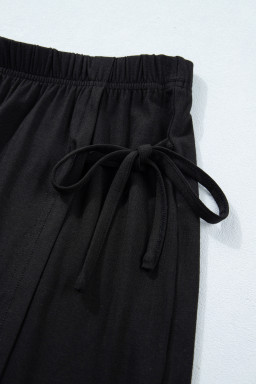 Black Solid Color Oversize Tee Tie Wrap Mini Skort 2pcs Set