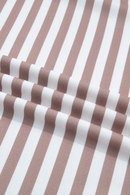 Orange Stripe Ribbed Trim Round Neck Short Puff Sleeve Plus T Shirt