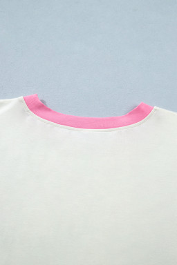 Beige Plus Size Floral Patchwork Short Sleeve Patch Embroidery Cotton T Shirt