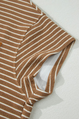 Khaki Stripe Plus Size Striped Colorblock Pocket Lounge Set