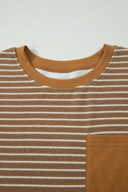 Khaki Stripe Plus Size Striped Colorblock Pocket Lounge Set