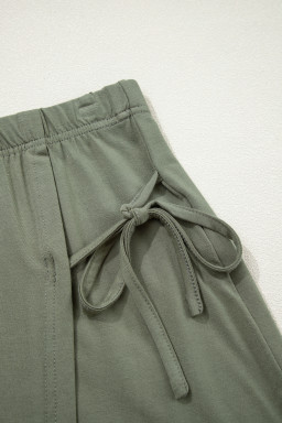 Laurel Green Solid Color Oversize Tee Tie Wrap Mini Skort 2pcs Set