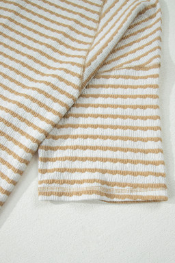 Apricot Stripe Plus Size Textured Patchwork Detail Half Sleeve Top