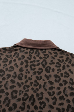 Brown Leopard Print Contrast Collar V-Neck Mini Dress