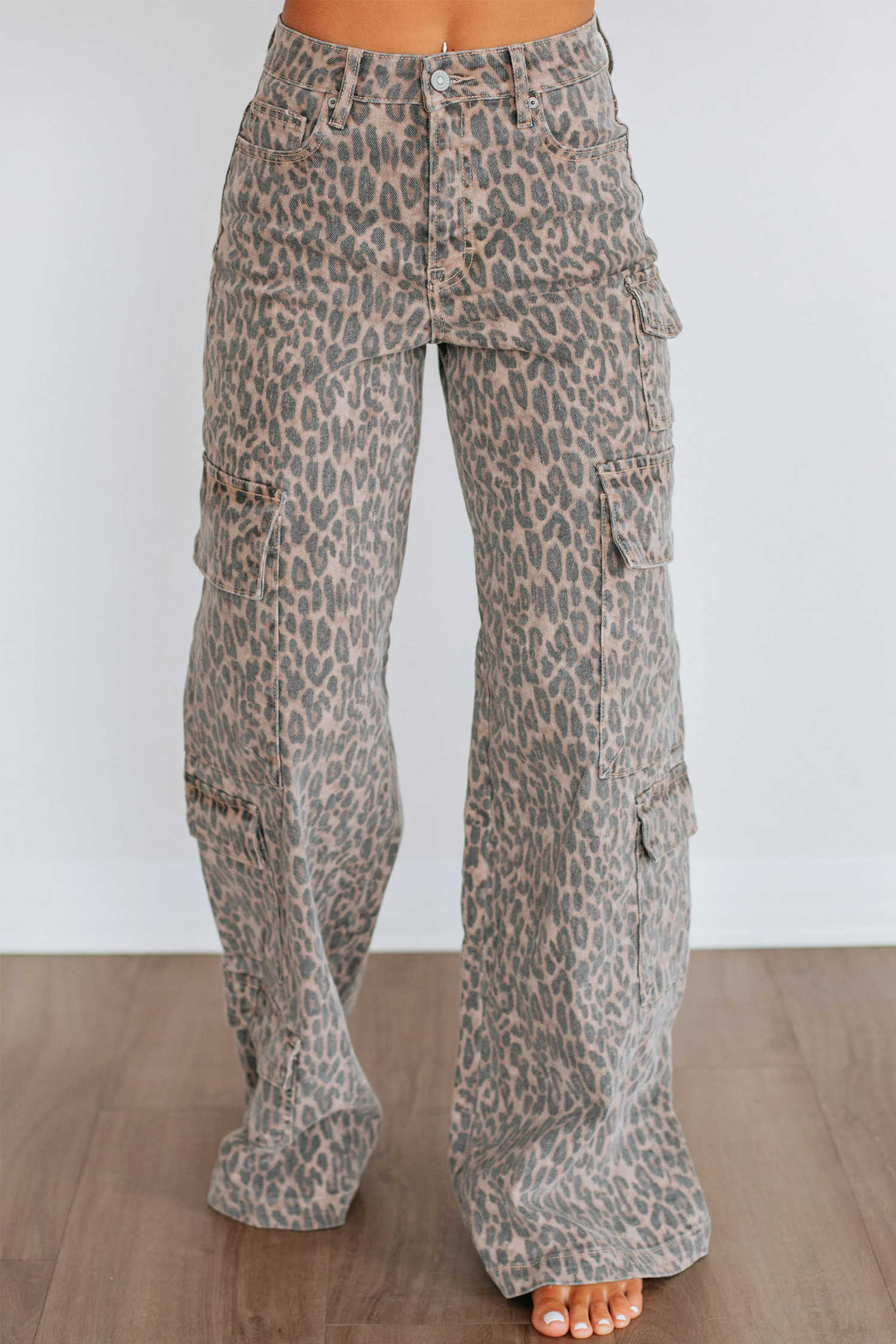 Brown Leopard Casual Cargo Jeans