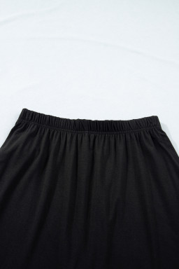 Black Solid Color Oversize Tee Tie Wrap Mini Skort 2pcs Set