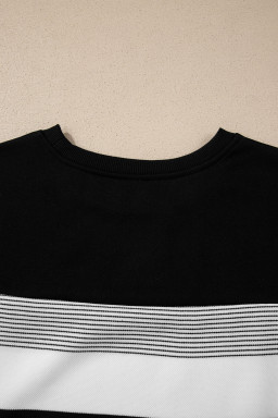 Black Stripe Mixed Print Crew Neck Cap Sleeve T Shirt