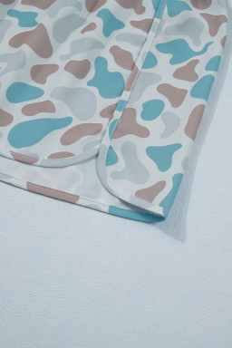 Multicolour Plus Size Camouflage Elastic Waist Athleisure Shorts