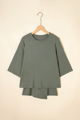 Laurel Green Solid Color Oversize Tee Tie Wrap Mini Skort 2pcs Set