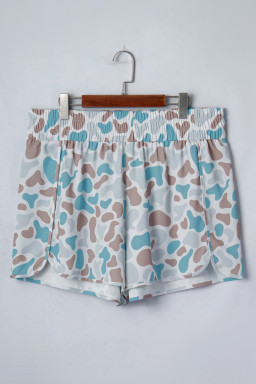 Multicolour Plus Size Camouflage Elastic Waist Athleisure Shorts