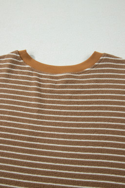 Khaki Stripe Plus Size Striped Colorblock Pocket Lounge Set
