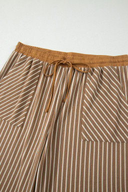 Khaki Stripe Plus Size Striped Colorblock Pocket Lounge Set