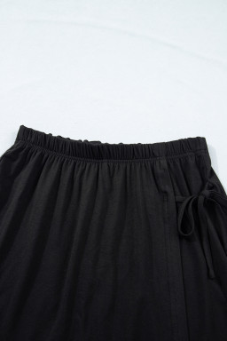 Black Solid Color Oversize Tee Tie Wrap Mini Skort 2pcs Set