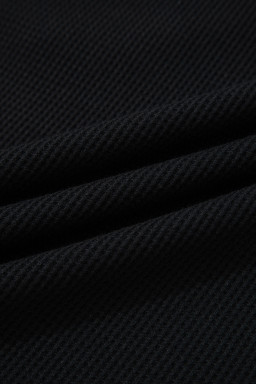 Black Plus Size Textured Contrast Denim Patchwork Button Polo Tee