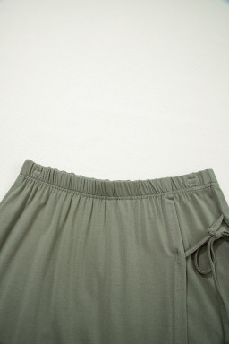 Laurel Green Solid Color Oversize Tee Tie Wrap Mini Skort 2pcs Set