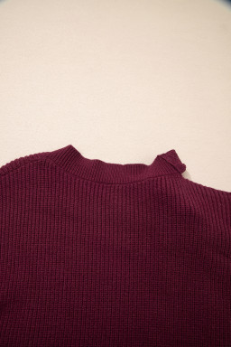 Burgundy Lace Bowknot Asymmetric Neck Sweater