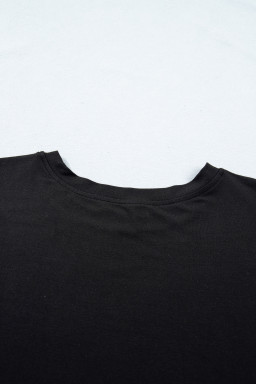 Black Solid Color Oversize Tee Tie Wrap Mini Skort 2pcs Set
