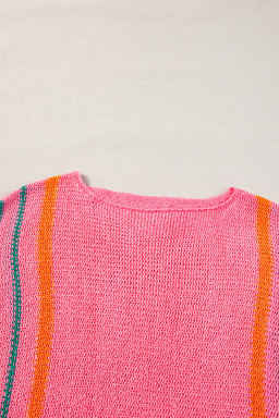 Rose Striped Detail Wide Sleeve Lightweight Knitted Sweater