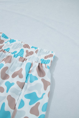 Multicolour Plus Size Camouflage Elastic Waist Athleisure Shorts