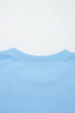 Mist Blue USA Flag Textured Patchwork Cap Sleeve Tee
