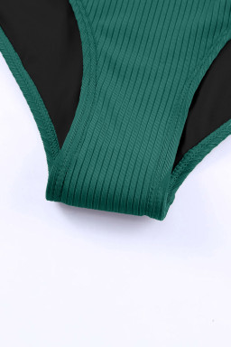 Green Adjustable Straps Ribbed Knit One Piece Swimsuit