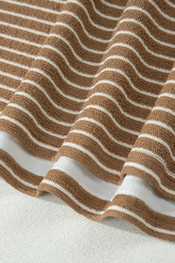 Khaki Stripe Plus Size Striped Colorblock Pocket Lounge Set