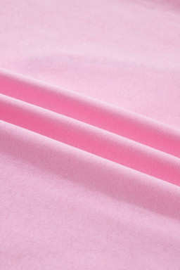 Pink Leopard Bow Embroidered Cotton Round Neck T Shirt