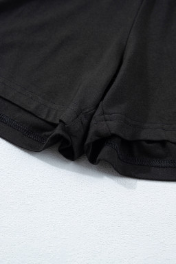 Black Solid Color Oversize Tee Tie Wrap Mini Skort 2pcs Set