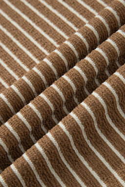 Khaki Stripe Plus Size Striped Colorblock Pocket Lounge Set