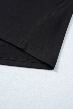 Black Solid Color Oversize Tee Tie Wrap Mini Skort 2pcs Set