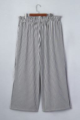Black Stripe Plus Size Loose Straight Casual Pants