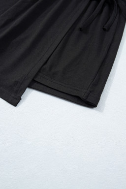 Black Solid Color Oversize Tee Tie Wrap Mini Skort 2pcs Set
