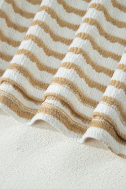 Apricot Stripe Plus Size Textured Patchwork Detail Half Sleeve Top