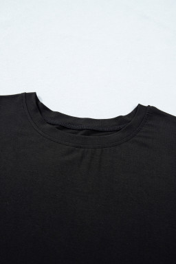 Black Solid Color Oversize Tee Tie Wrap Mini Skort 2pcs Set
