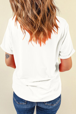 White Love July 4th Firework Bow Embroidered T Shirt