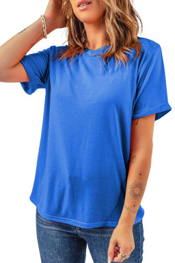 Dark Blue Casual Plain Crew Neck Tee