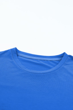 Dark Blue Casual Plain Crew Neck Tee