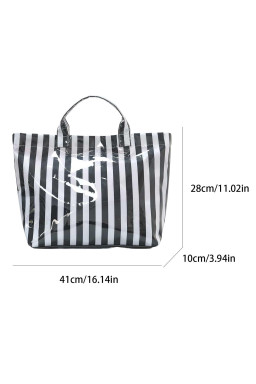Color black Glossy Striped Vinyl Large Tote Bag