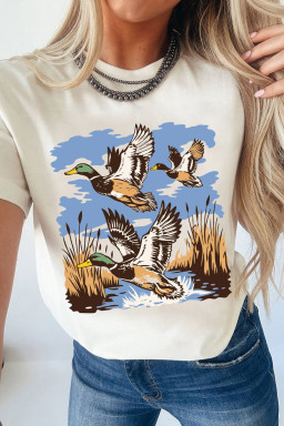 White Wild Duck Printed Nature Aesthetic Tee