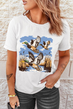 White Wild Duck Printed Nature Aesthetic Tee