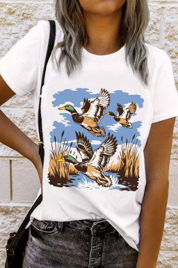White Wild Duck Printed Nature Aesthetic Tee