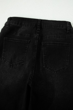 Black Frayed Cropped Straight Jeans